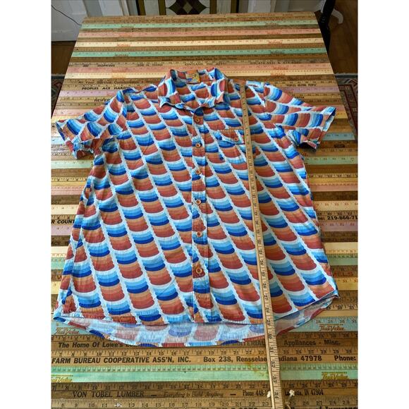 Mokuyobi 2XL ( L/ XL ) Colorful Disc Print Short Sleeve Button 1-Pocket Shirt - Picture 7 of 12